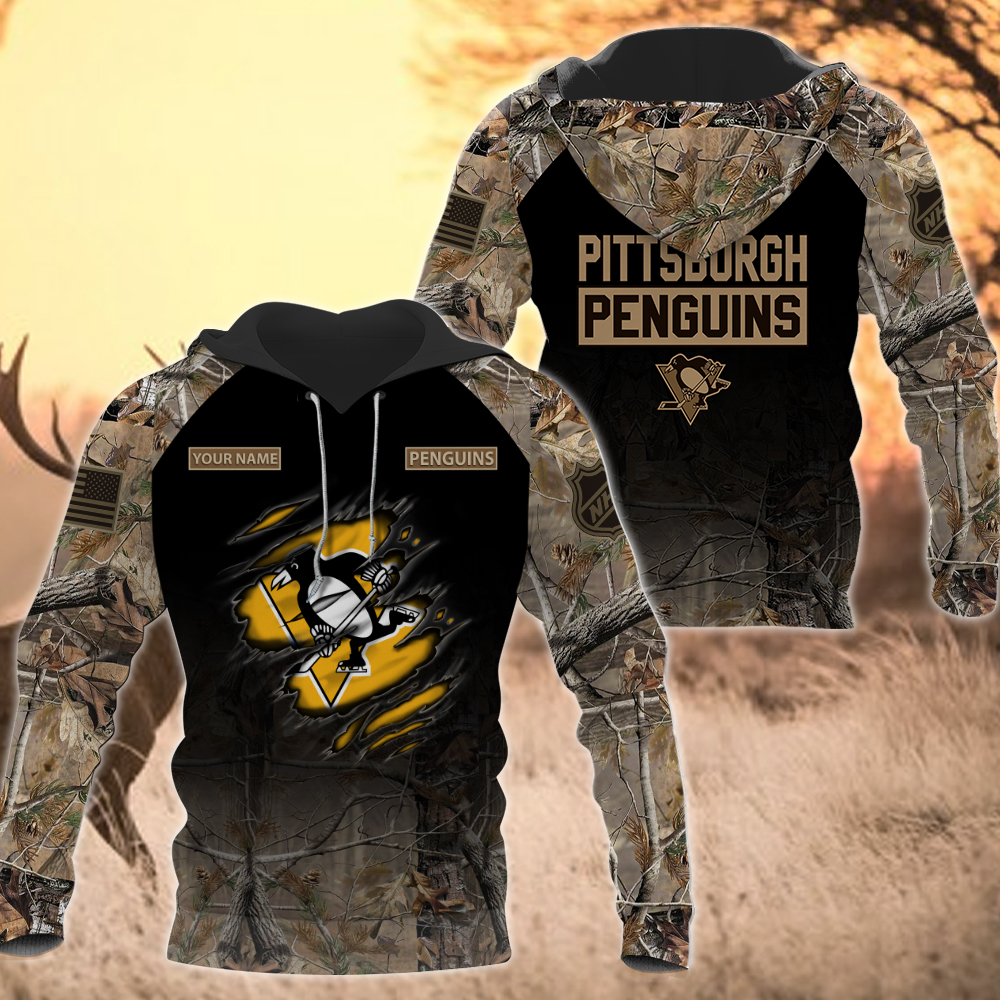NHL-23-Pittsburgh Penguins Hunting Camo Hoodie – Custom Name
