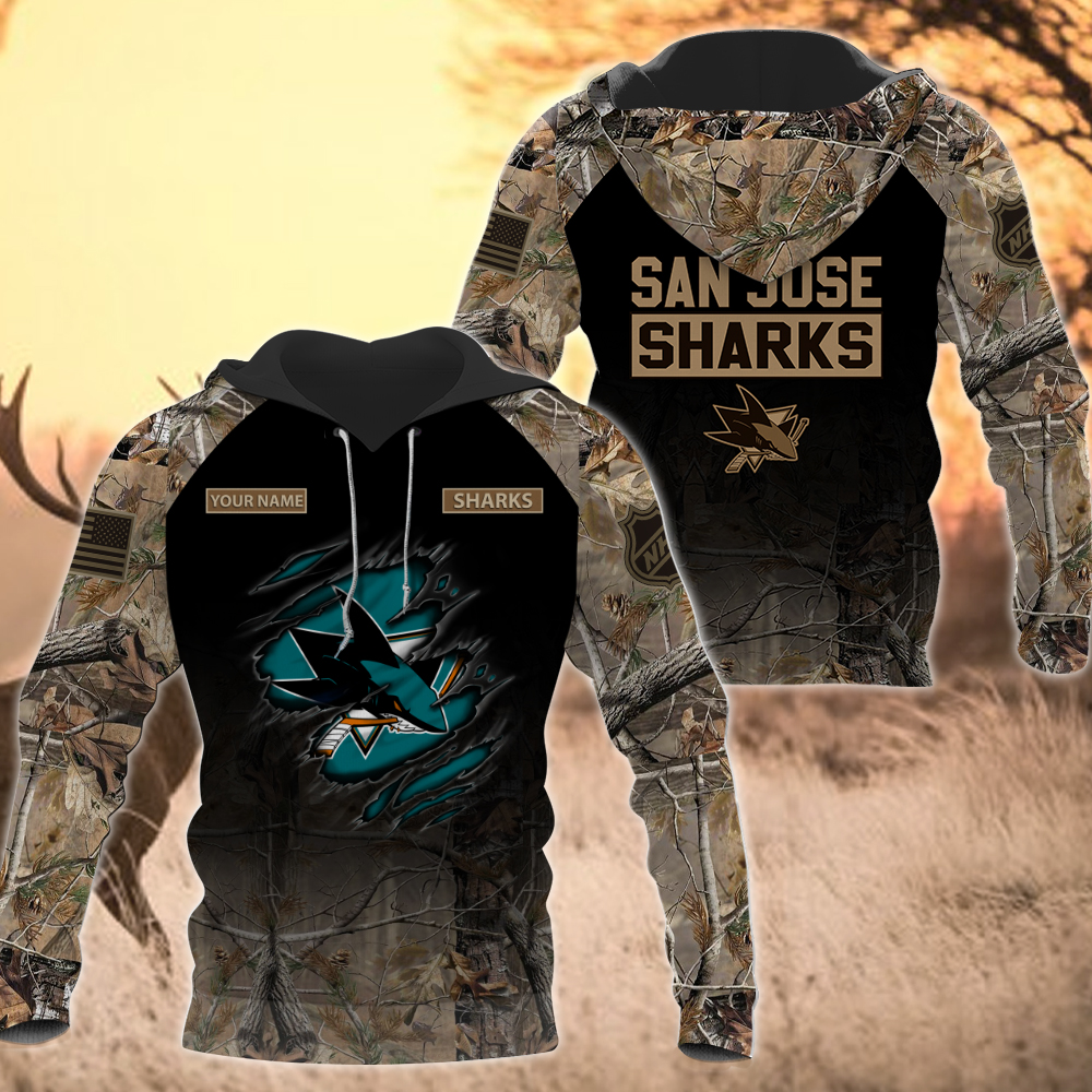 NHL-24-San Jose Sharks Hunting Camo Hoodie – Custom Name
