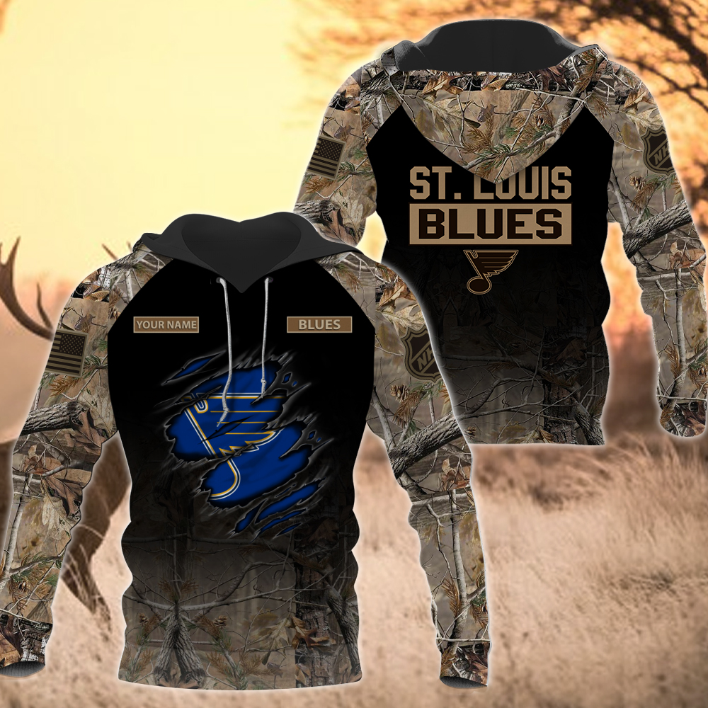 NHL-25-St. Louis Blues Hunting Camo Hoodie – Custom Name