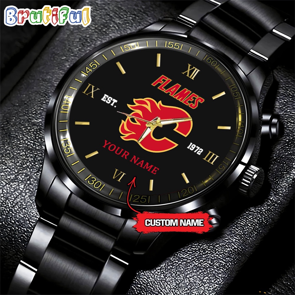 NHL Calgary Flames Black Fashion Watch Custom Hockey Game Time