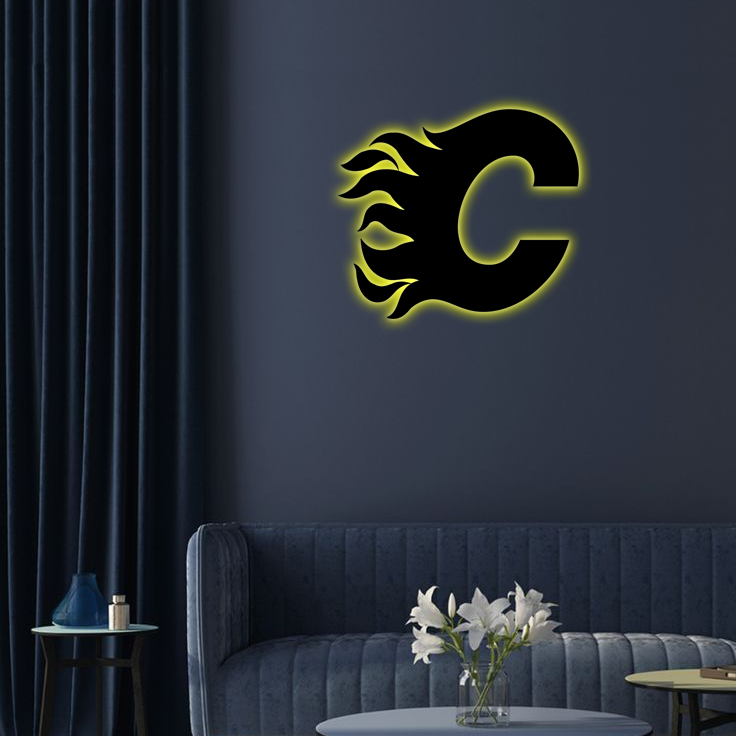 NHL Calgary Flames Logo RGB Led Lights Metal Wall Art