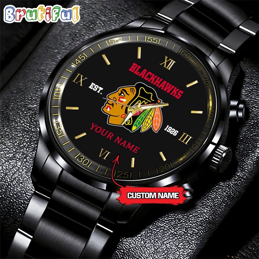 NHL Chicago Blackhawks Black Fashion Watch Custom Hockey Game Time