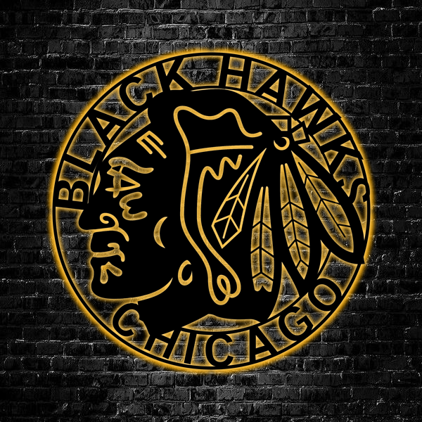 NHL Chicago Blackhawks Logo RGB Led Lights Metal Wall Art