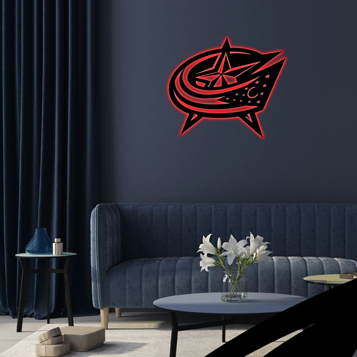 NHL Columbus Blue Jackets Logo RGB Led Lights Metal Wall Art