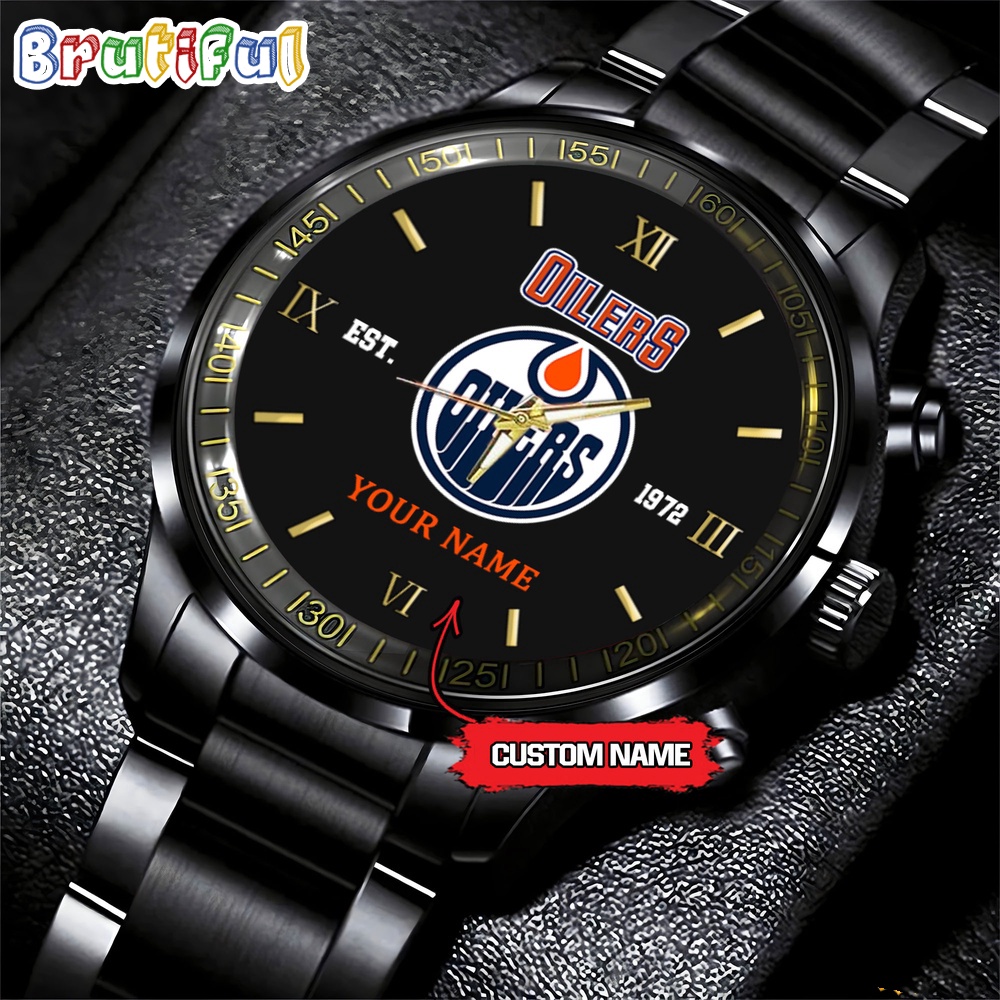 NHL Edmonton Oilers Black Fashion Watch Custom Hockey Game Time