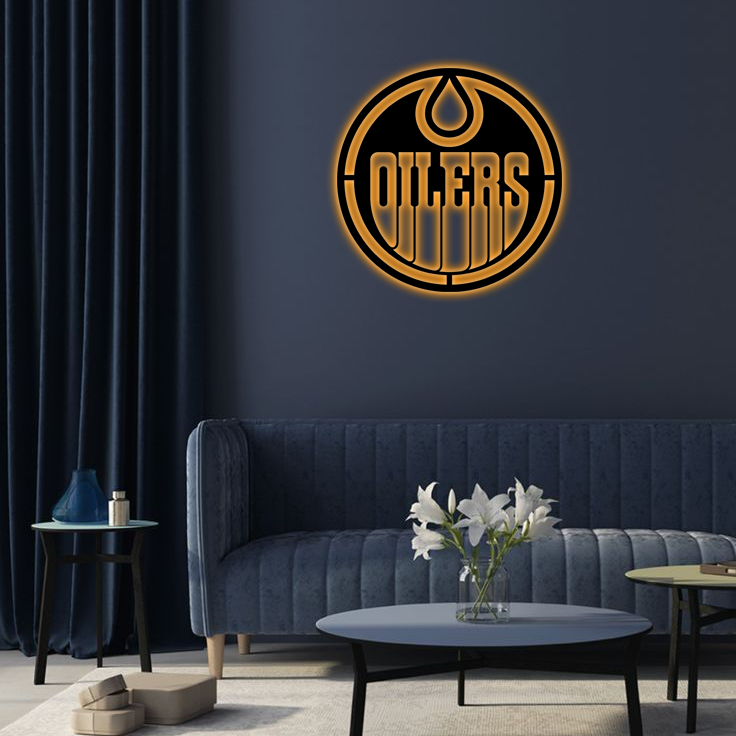 NHL Edmonton Oilers Logo RGB Led Lights Metal Wall Art