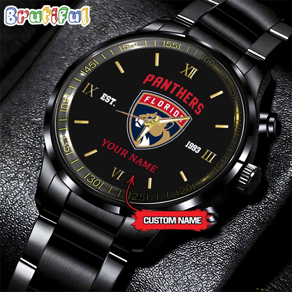 NHL Florida Panthers Black Fashion Watch Custom Hockey Game Time
