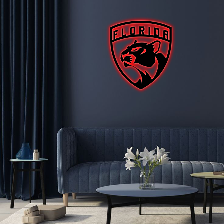 NHL Florida Panthers Logo RGB Led Lights Metal Wall Art