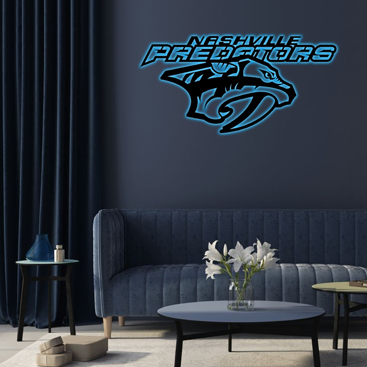 NHL Nashville Predators Logo RGB Led Lights Metal Wall Art