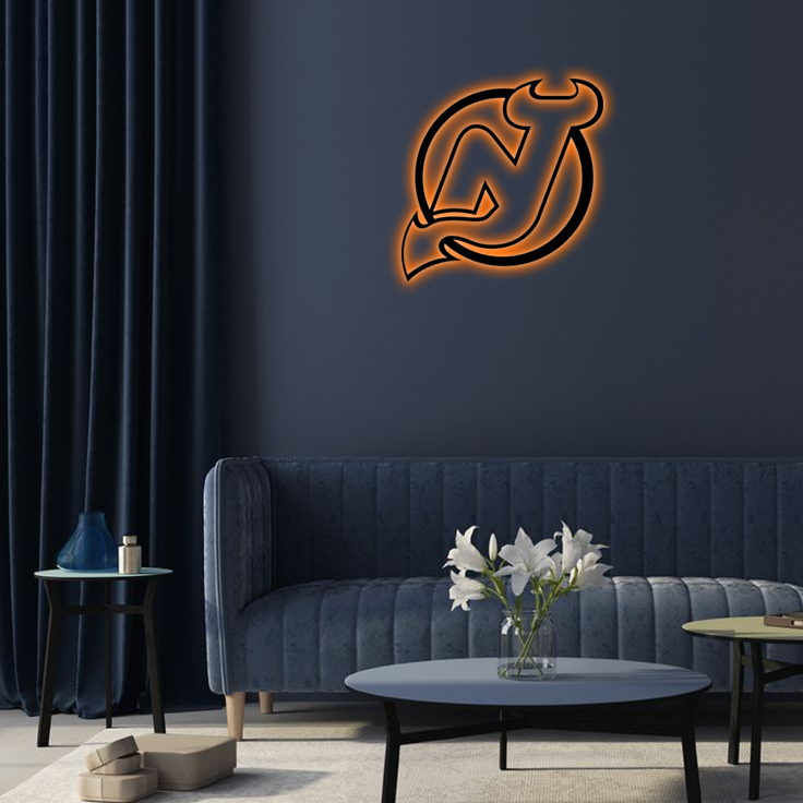 NHL New Jersey Devils Logo RGB Led Lights Metal Wall Art