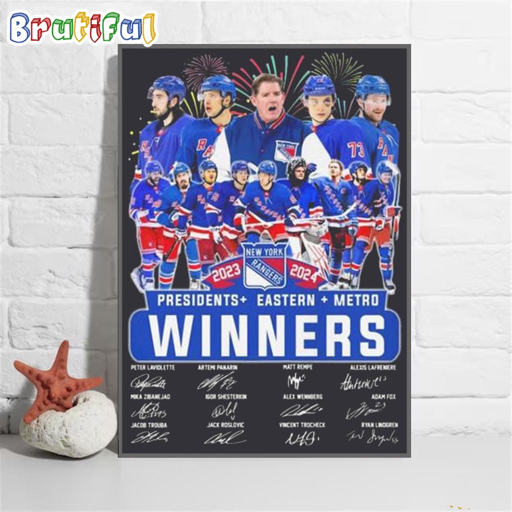 NHL New York Rangers Presidents Eastern Metro Winners 2024 Wall Art Poster Canvas