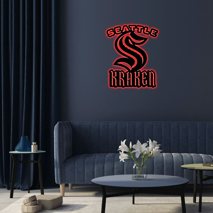 NHL Seattle Kraken Logo RGB Led Lights Metal Wall Art