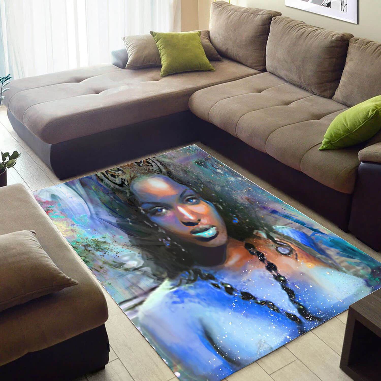 Nice African American Beautiful Print Afro Woman Large House Rectangle Rug