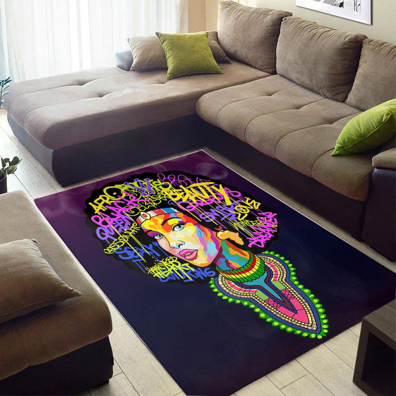 Nice African American Pretty Black Art Afro Girl Style Floor Room Rectangle Rug