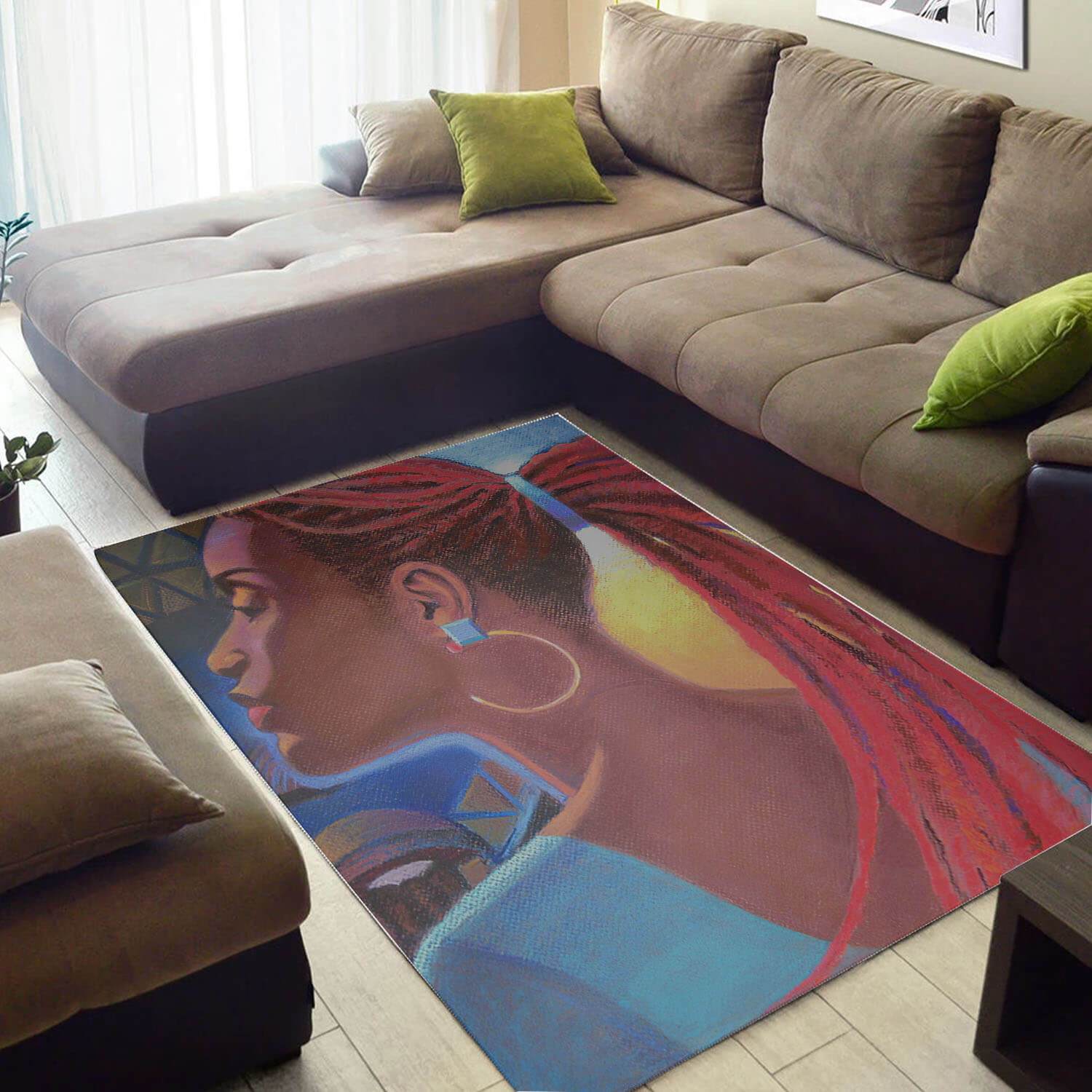 Nice African Beautiful Themed Lady Large Style Rectangle Rug