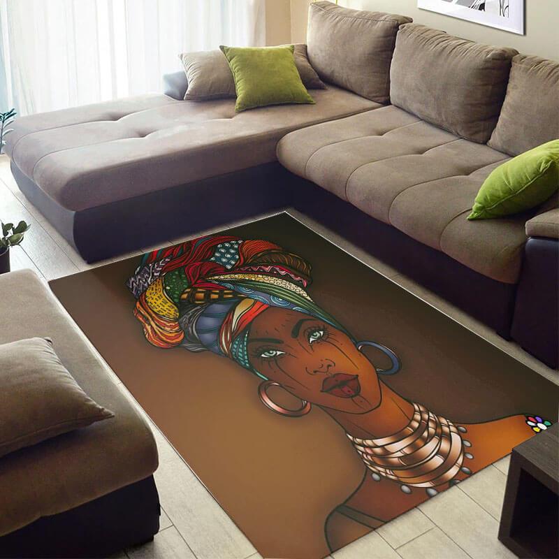 Nice African Fancy Themed Melanin Woman Design Floor Inspired Home Rectangle Rug
