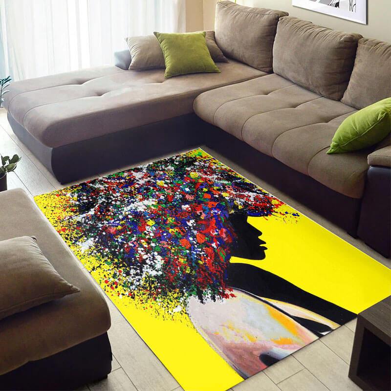 Nice African Pretty American Black Art Girl Design Floor Carpet Living Room Rectangle Rug
