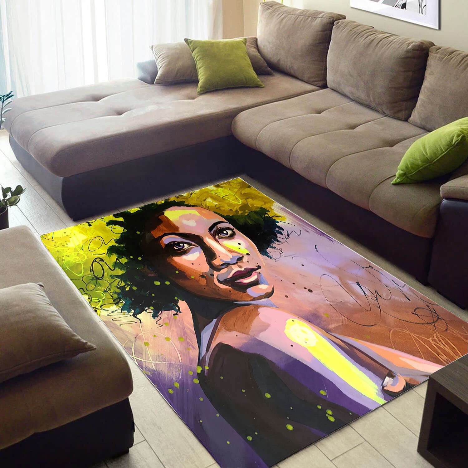 Nice African Style Cute American Art Girl Design Floor Inspired Living Room Rectangle Rug