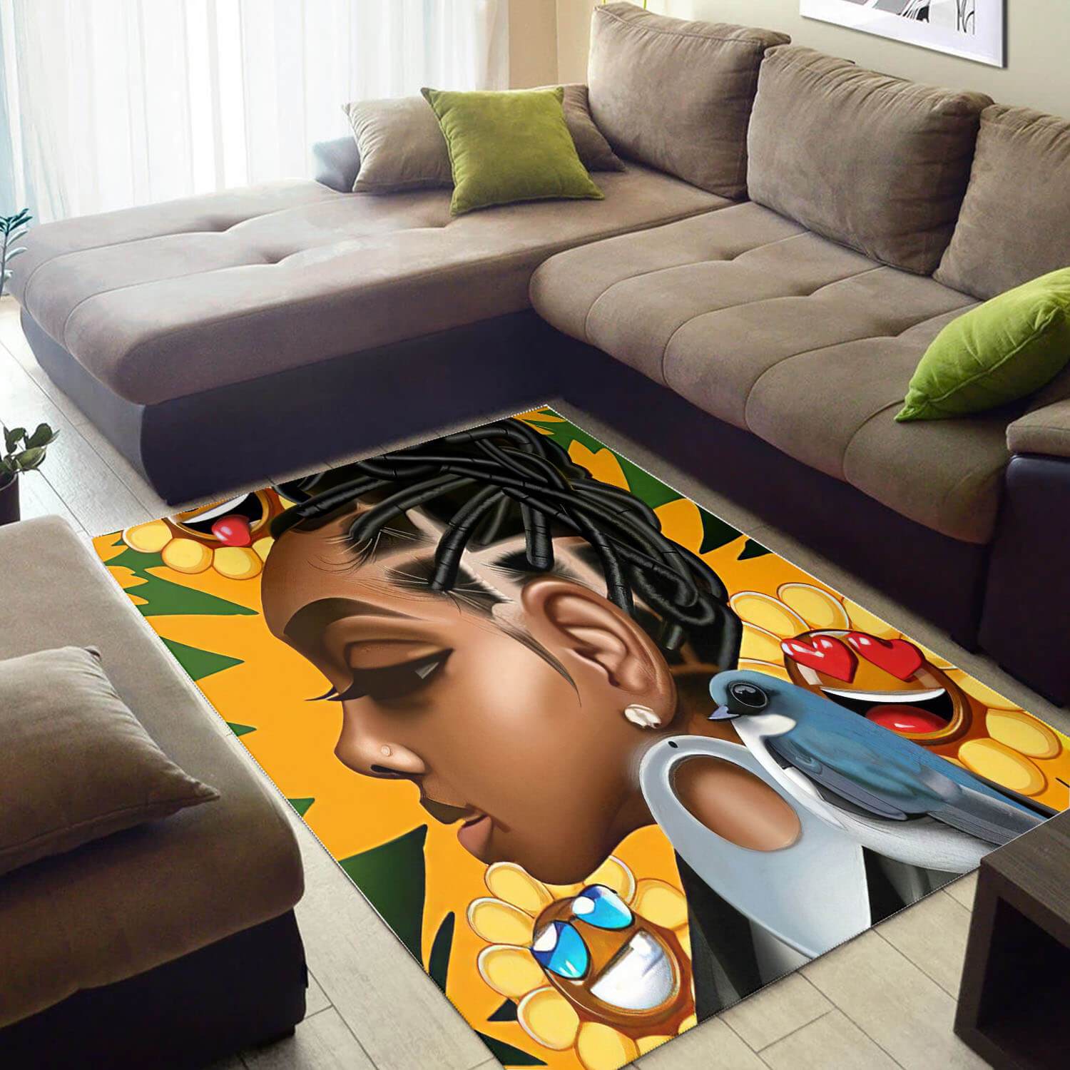 Nice African Style Cute American Black Art Afro Lady Themed Carpet Home Rectangle Rug