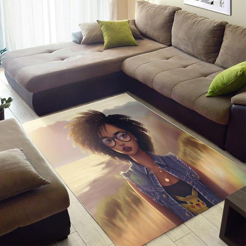 Nice African Style Cute Themed Black Girl Inspired Home Rectangle Rug