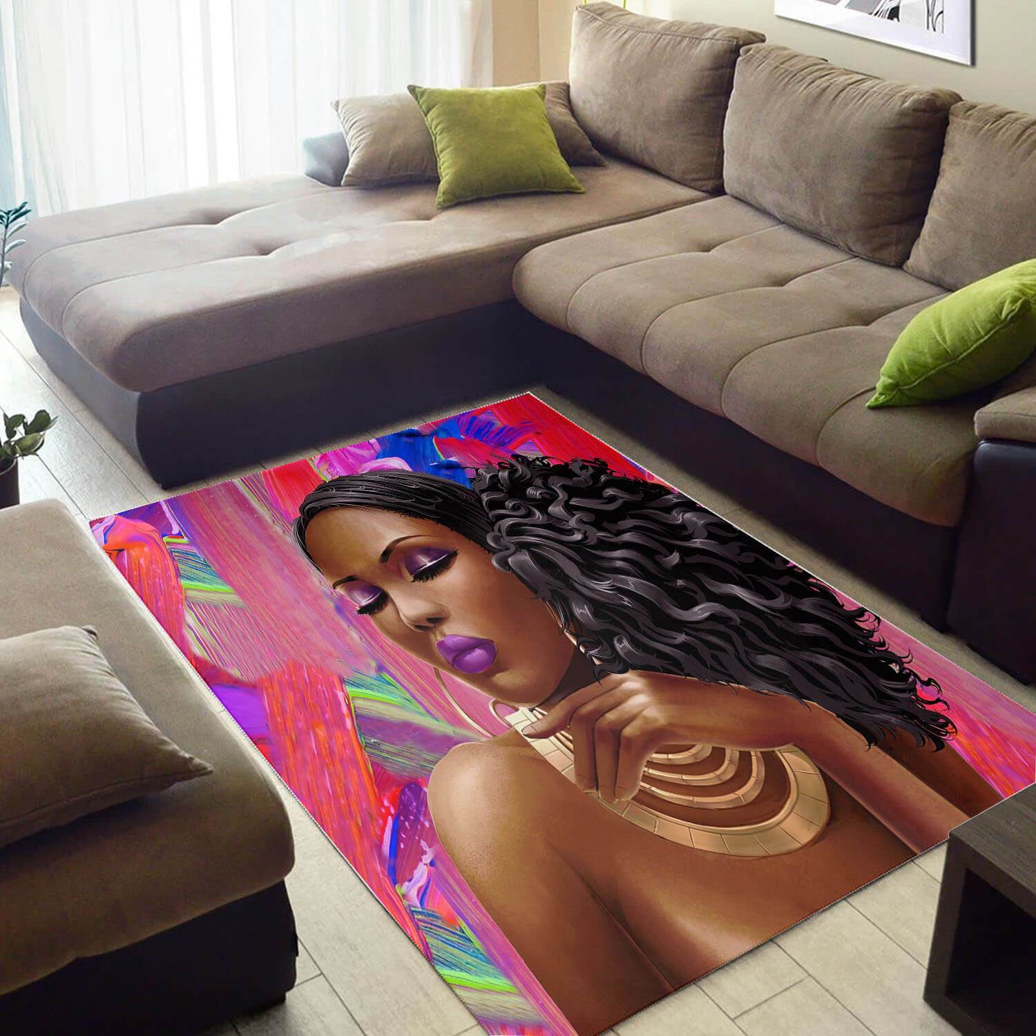 Nice African Style Pretty Afro American Girl Design Floor Carpet Inspired Living Room Rectangle Rug