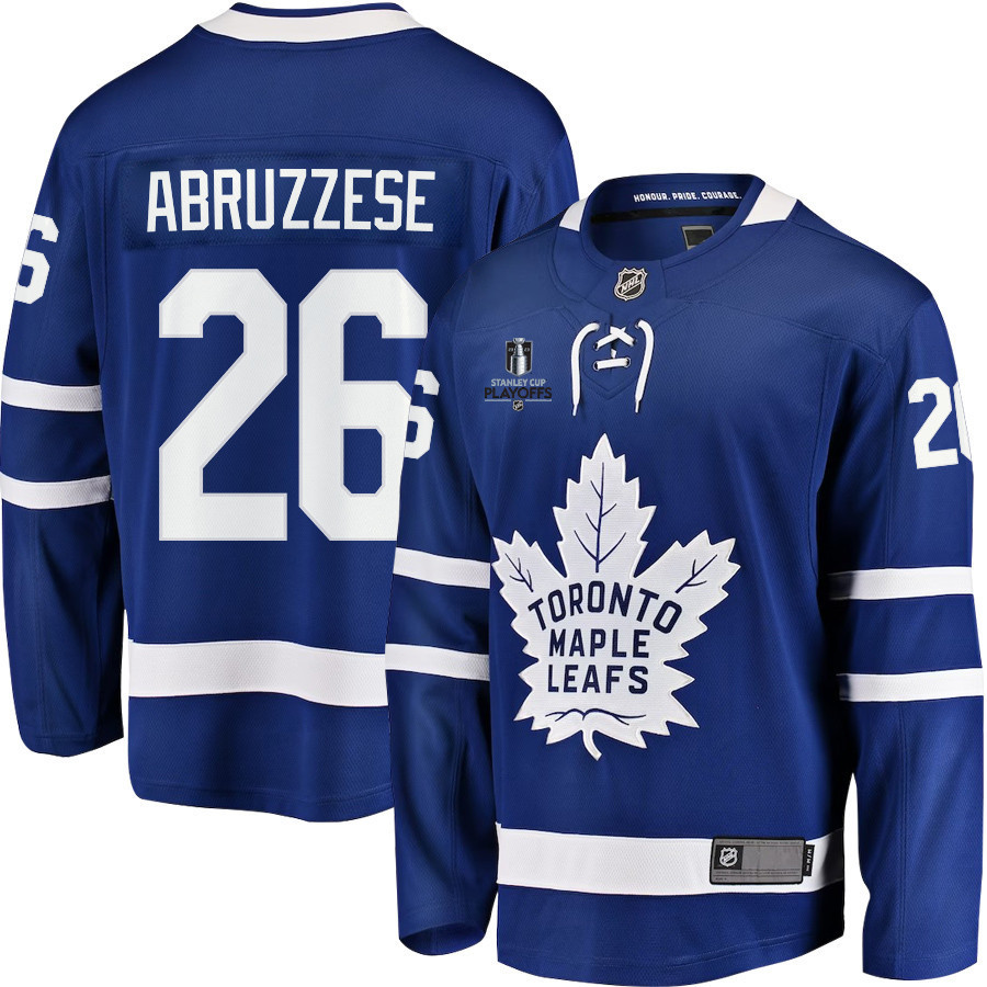 Nicholas Abruzzese 26 Toronto Maple Leafs Stanley Cup 2023 Playoffs Patch Home Breakaway Men Stitched Jersey – Blue
