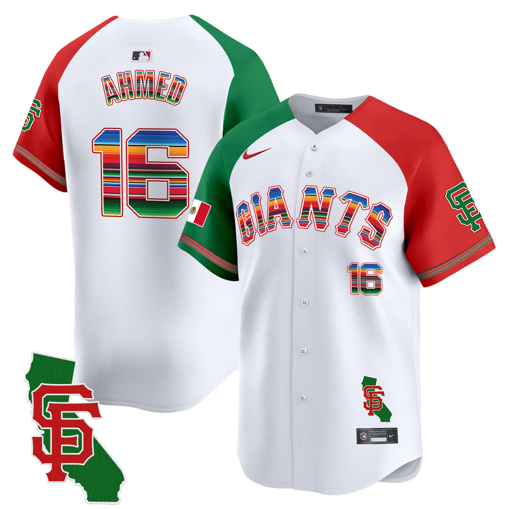 Nick Ahmed Men's San Francisco Giants Mexico California Patch Vapor Premier Limited Alternate Jersey - All Stitched
