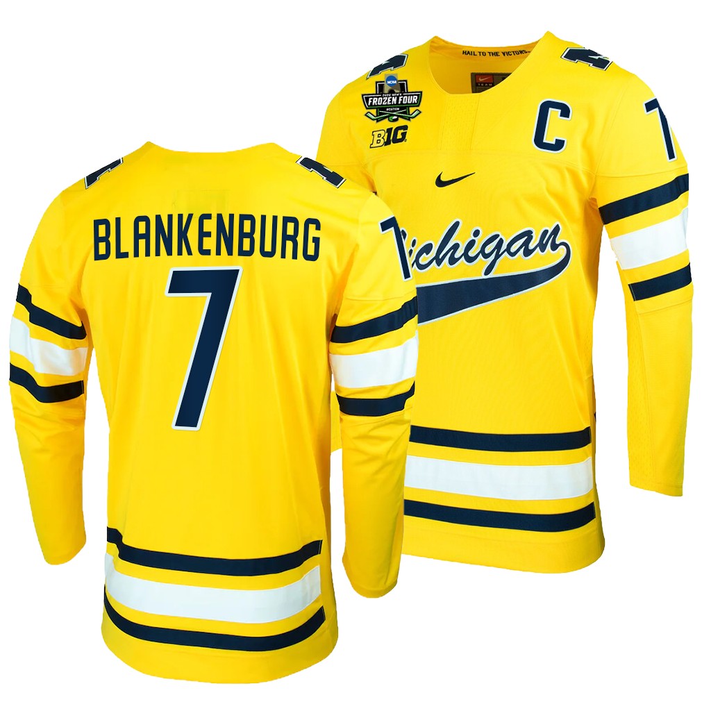 Nick Blankenburg Michigan Wolverines Maize 2022 Frozen Four NCAA Jersey