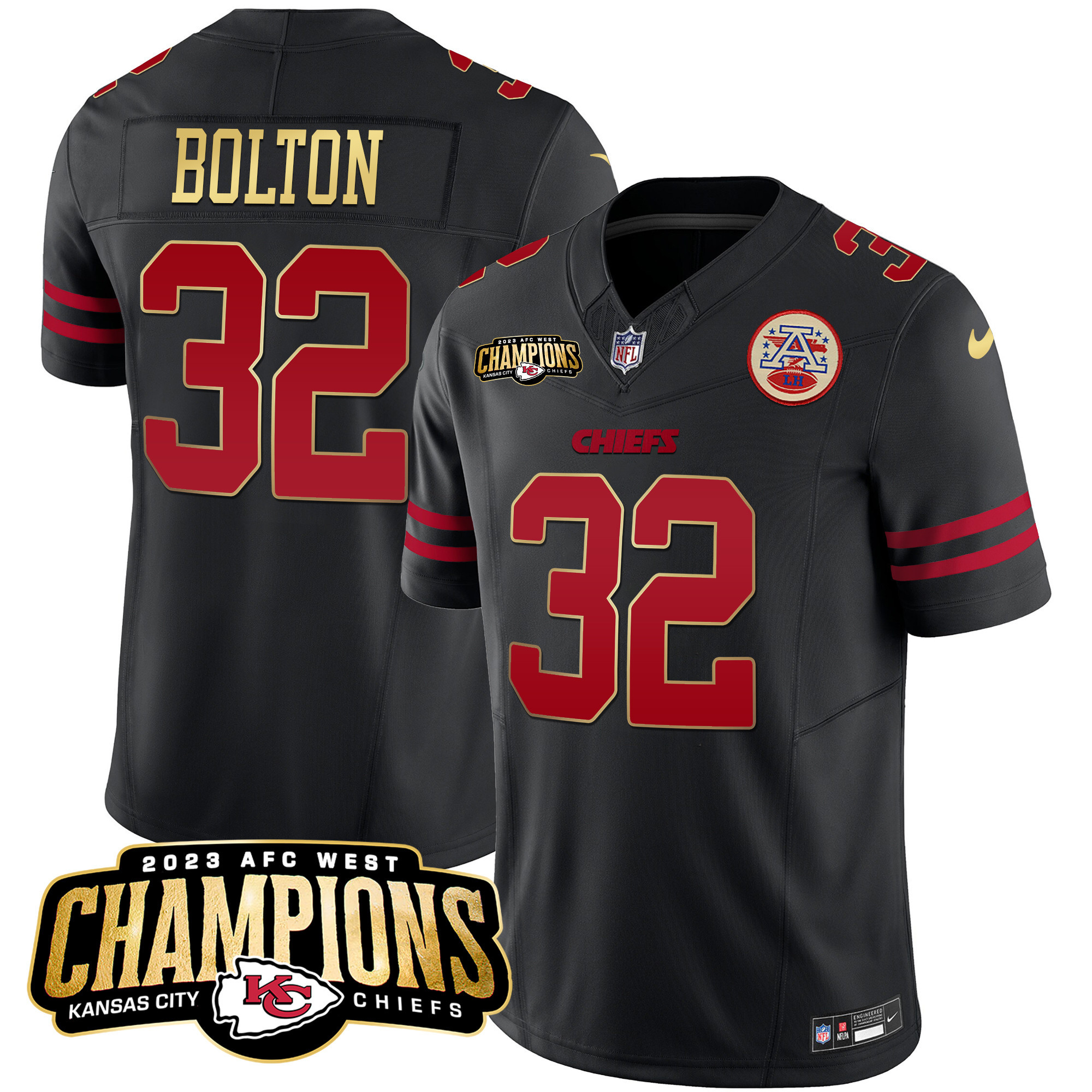 Nick Bolton Men's Kansas City Chiefs 2023 AFC West Champions Patch Vapor Limited Gold Trim Jersey - All Stitched 