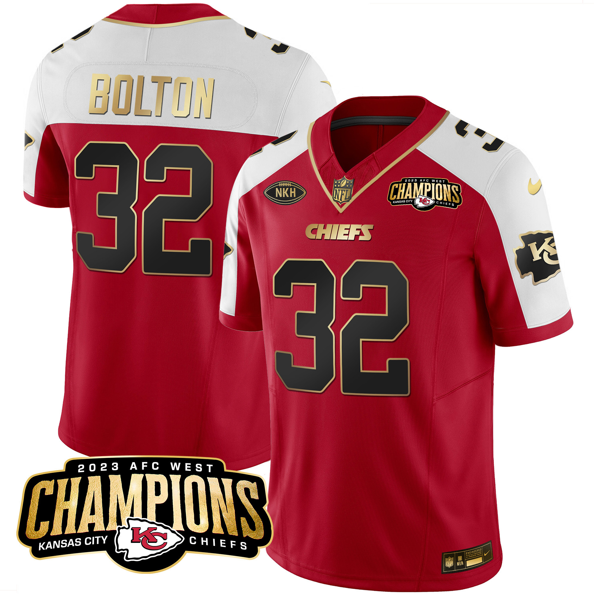 Nick Bolton Men's Kansas City Chiefs 2023 AFC West Champions Patch Vapor Limited Red Alternate Jersey - All Stitched 