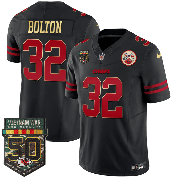 Nick Bolton Men's Kansas City Chiefs 50th Vietnam War Anniversary Patch Vapor Limited Gold Trim Jersey - All Stitched 