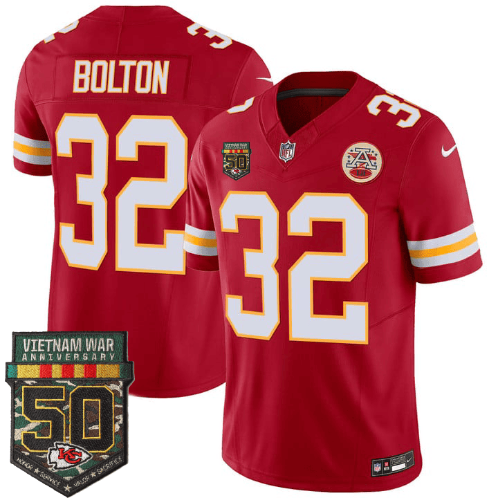 Nick Bolton Men's Kansas City Chiefs 50th Vietnam War Anniversary Patch Vapor Limited Red Jersey - All Stitched 