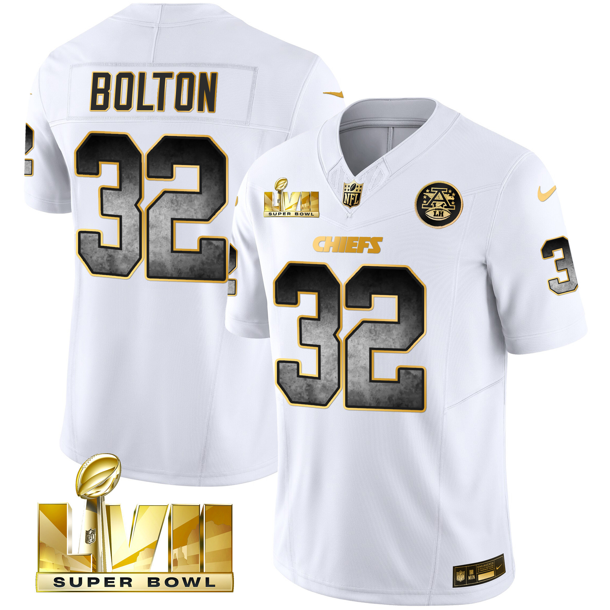 Nick Bolton Men's Kansas City Chiefs Gold Arch Smoke Vapor White Gold Jersey - All Stitched 