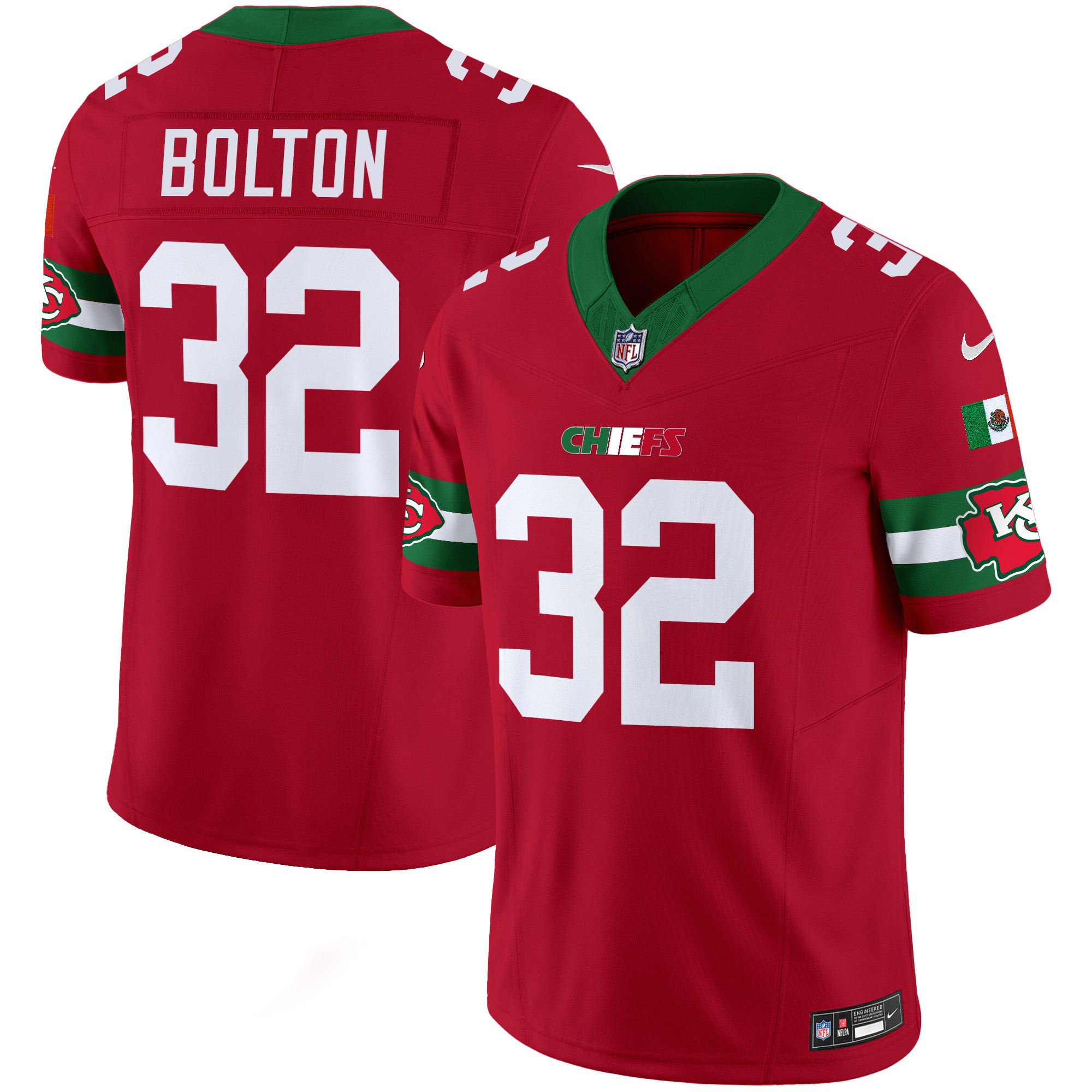 Nick Bolton Men's Kansas City Chiefs Mexico Vapor Limited Red Jersey - All Stitched 