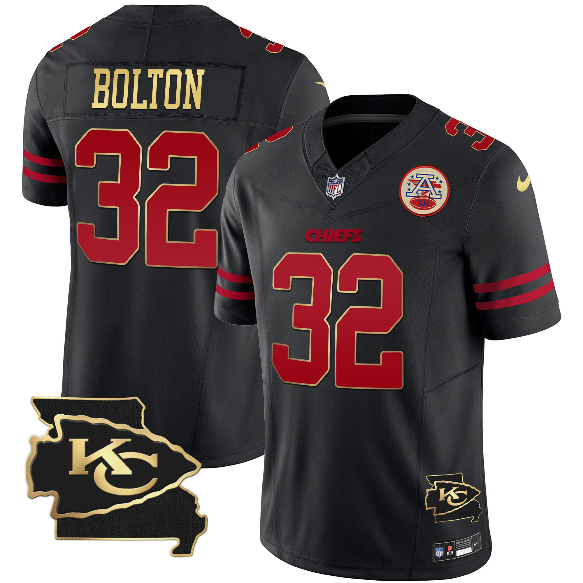 Nick Bolton Men's Kansas City Chiefs Missouri Patch Vapor Limited Gold Trim Jersey - All Stitched 