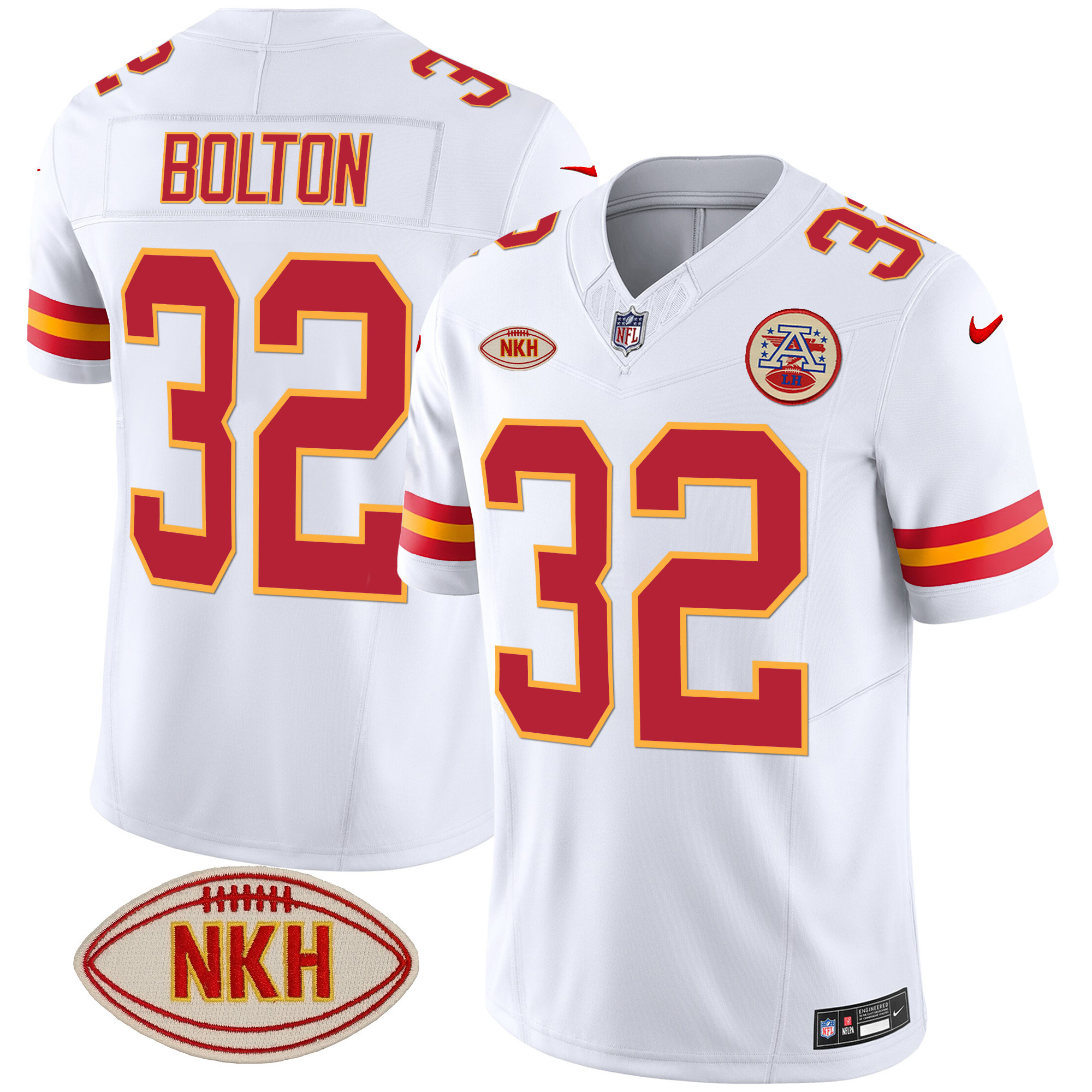 Nick Bolton Men's Kansas City Chiefs NKH Patch 2023 Vapor Limited White Jersey - All Stitched 