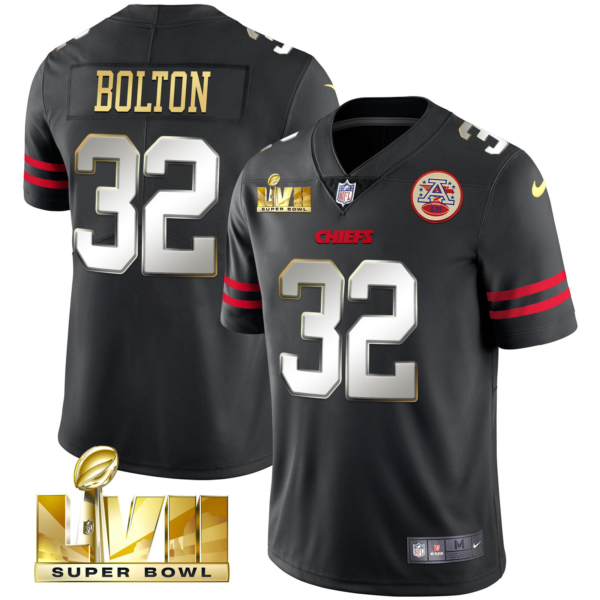 Nick Bolton Men's Kansas City Chiefs Super Bowl LVII Gold Vapor Limited Gold Trim Jersey - All Stitched 