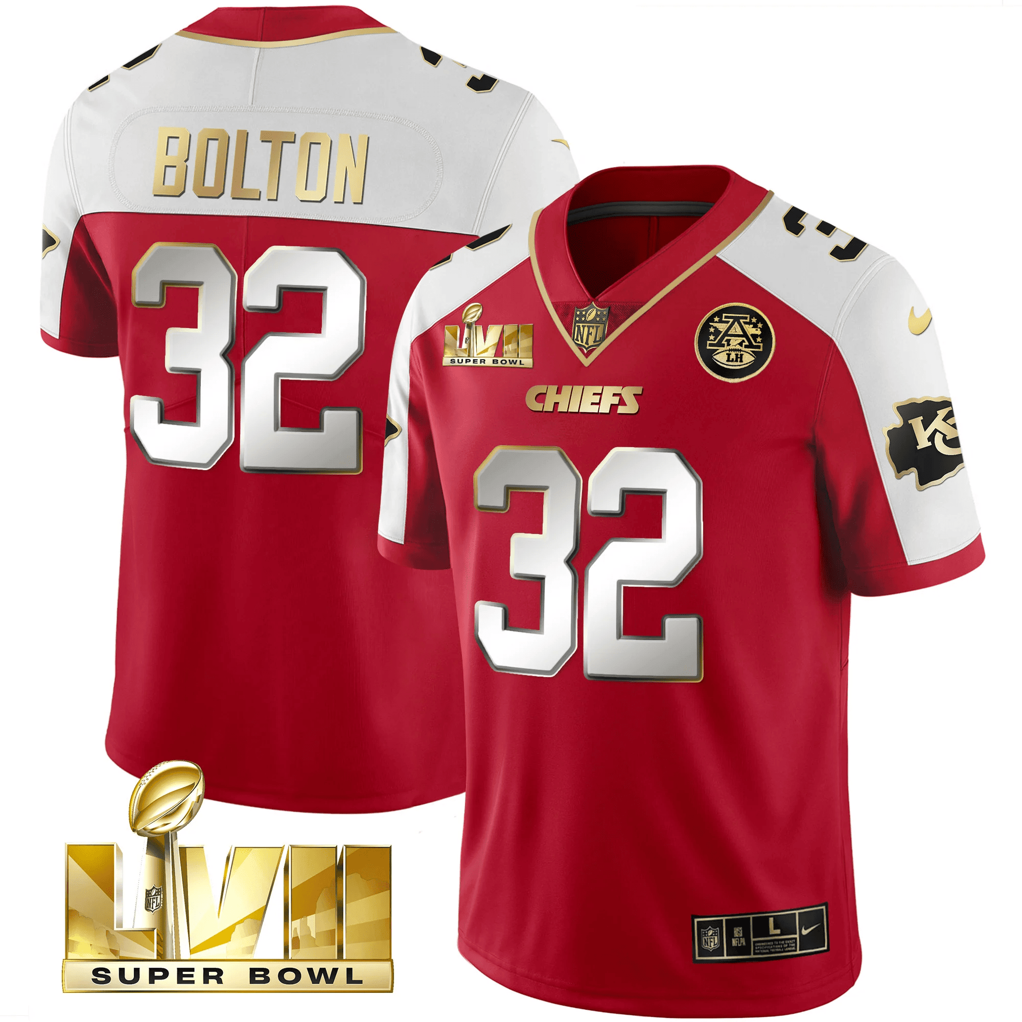 Nick Bolton Men's Kansas City Chiefs Super Bowl LVII Gold Vapor Limited Red Alternate Jersey - All Stitched 
