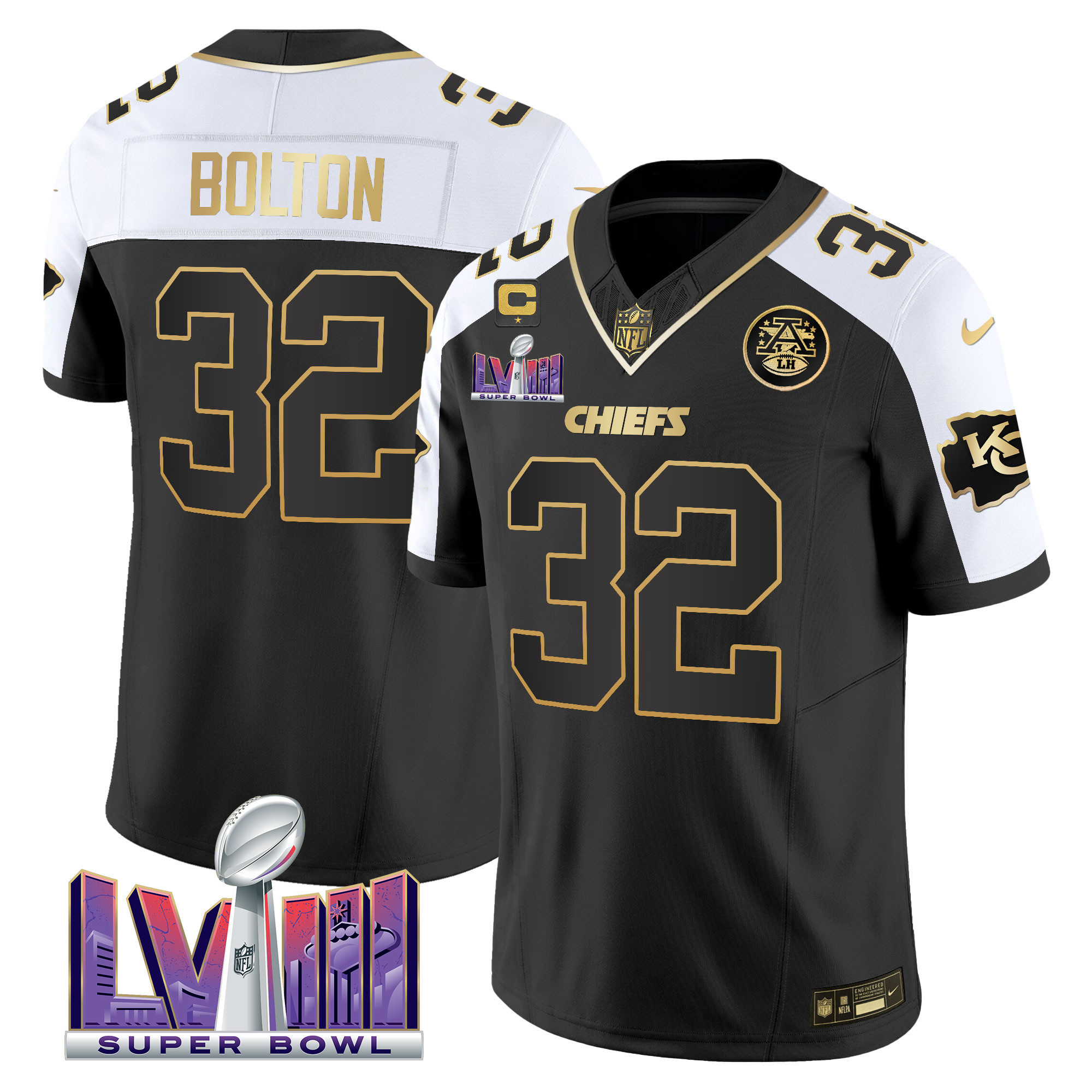 Nick Bolton Men's Kansas City Chiefs Super Bowl LVIII Patch Vapor Alternate Jersey - All Stitched 