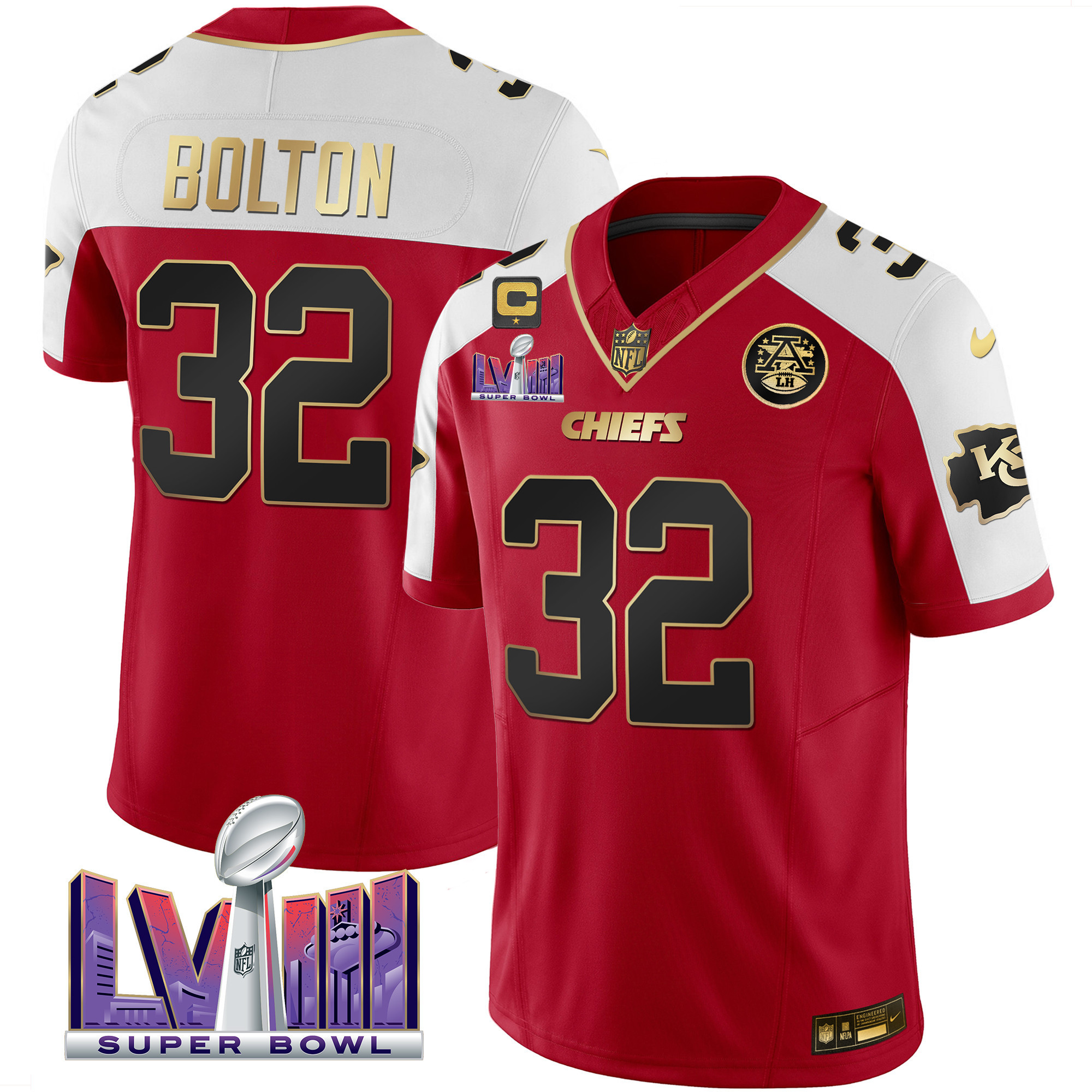 Nick Bolton Men's Kansas City Chiefs Super Bowl LVIII Patch Vapor Red Alternate Jersey - All Stitched 