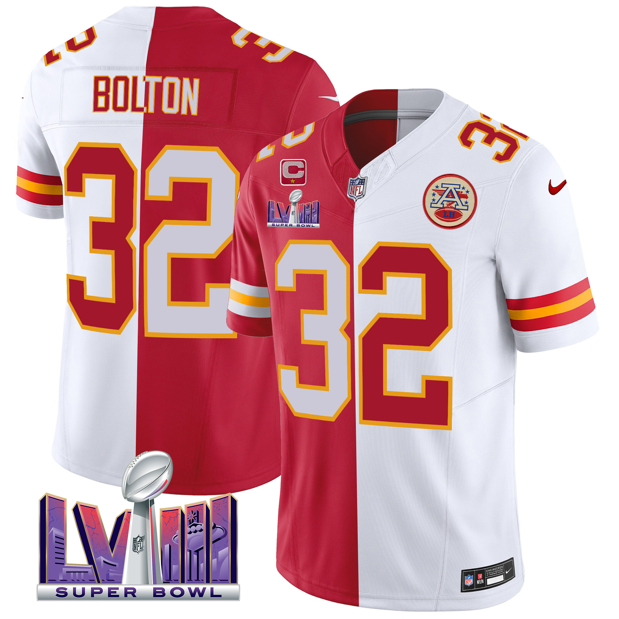Nick Bolton Men's Kansas City Chiefs Super Bowl LVIII Patch Vapor Split Jersey - All Stitched 