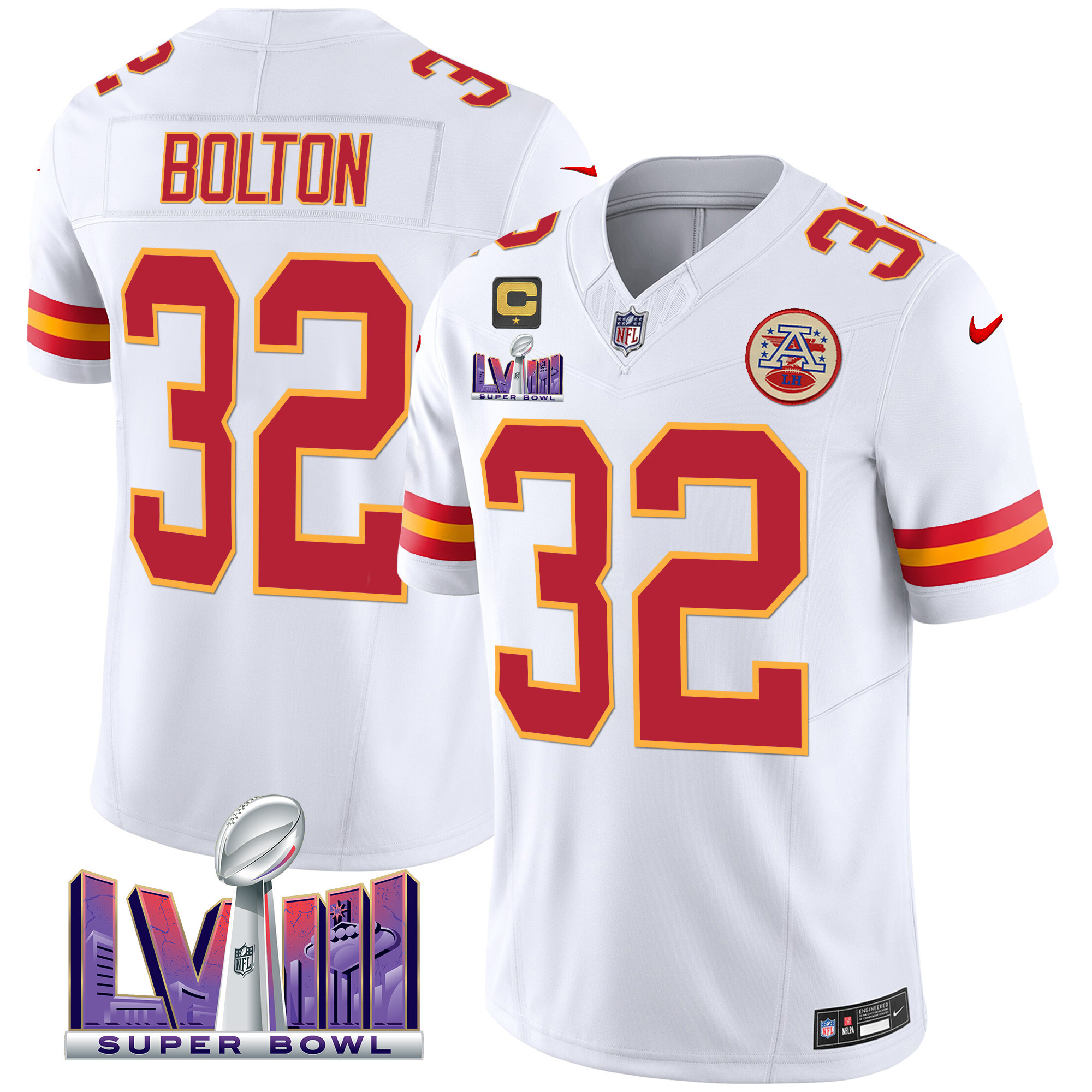 Nick Bolton Men's Kansas City Chiefs Super Bowl LVIII Patch Vapor White Jersey - All Stitched 