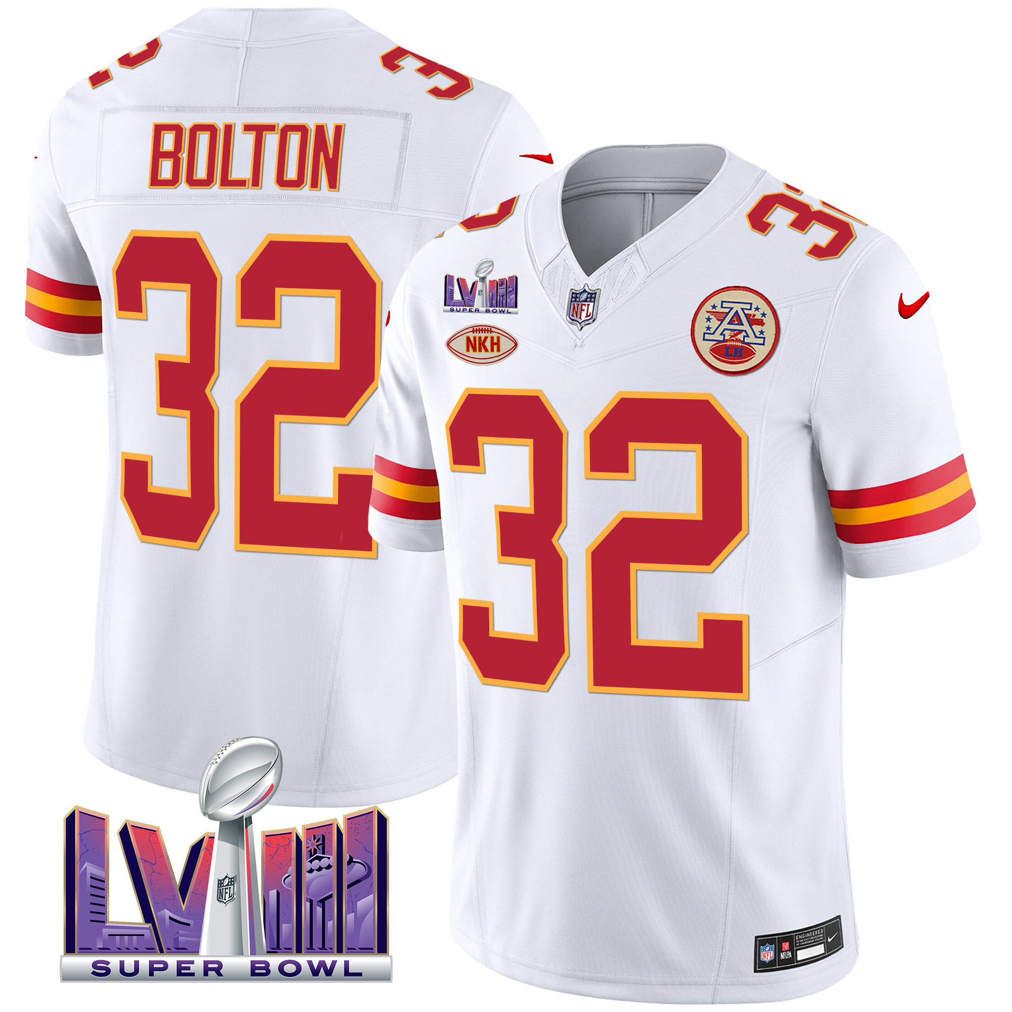 Nick Bolton Men's Kansas City Chiefs Super Bowl LVIII Patch Vapor White Jersey - All Stitched 