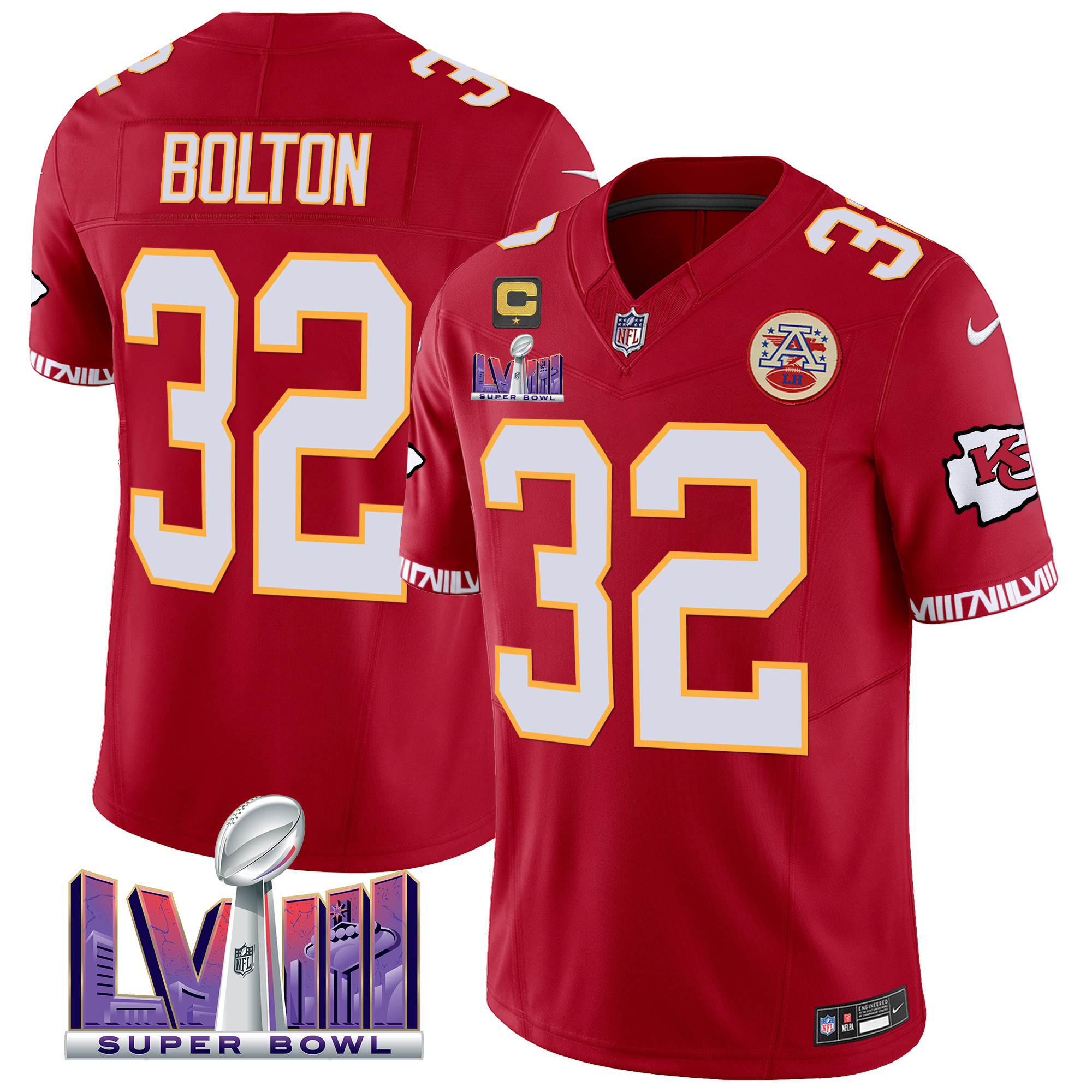 Nick Bolton Men's Kansas City Chiefs Super Bowl LVIII Pattern Vapor Red Jersey - All Stitched 