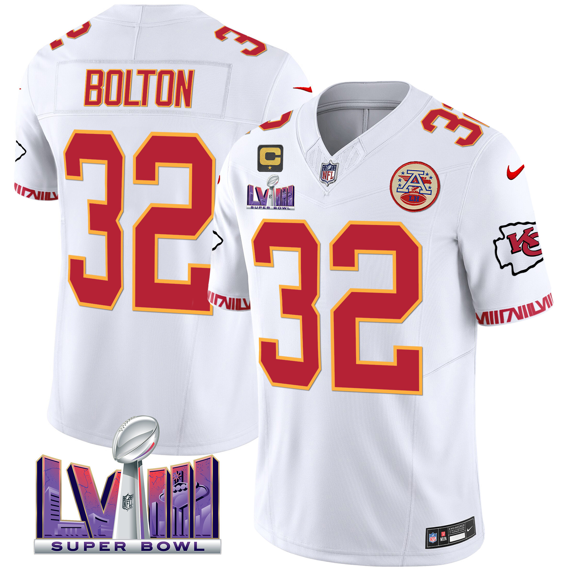 Nick Bolton Men's Kansas City Chiefs Super Bowl LVIII Pattern Vapor White Jersey - All Stitched 