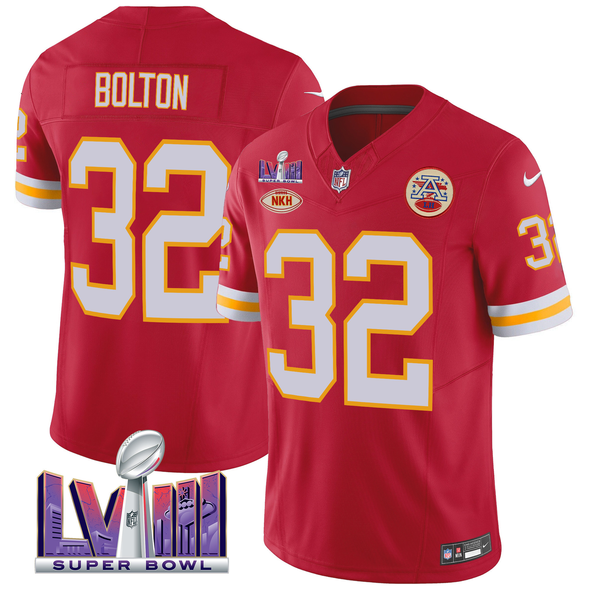 Nick Bolton Men's Kansas City Chiefs Throwback Super Bowl LVIII Vapor Red Jersey - All Stitched 