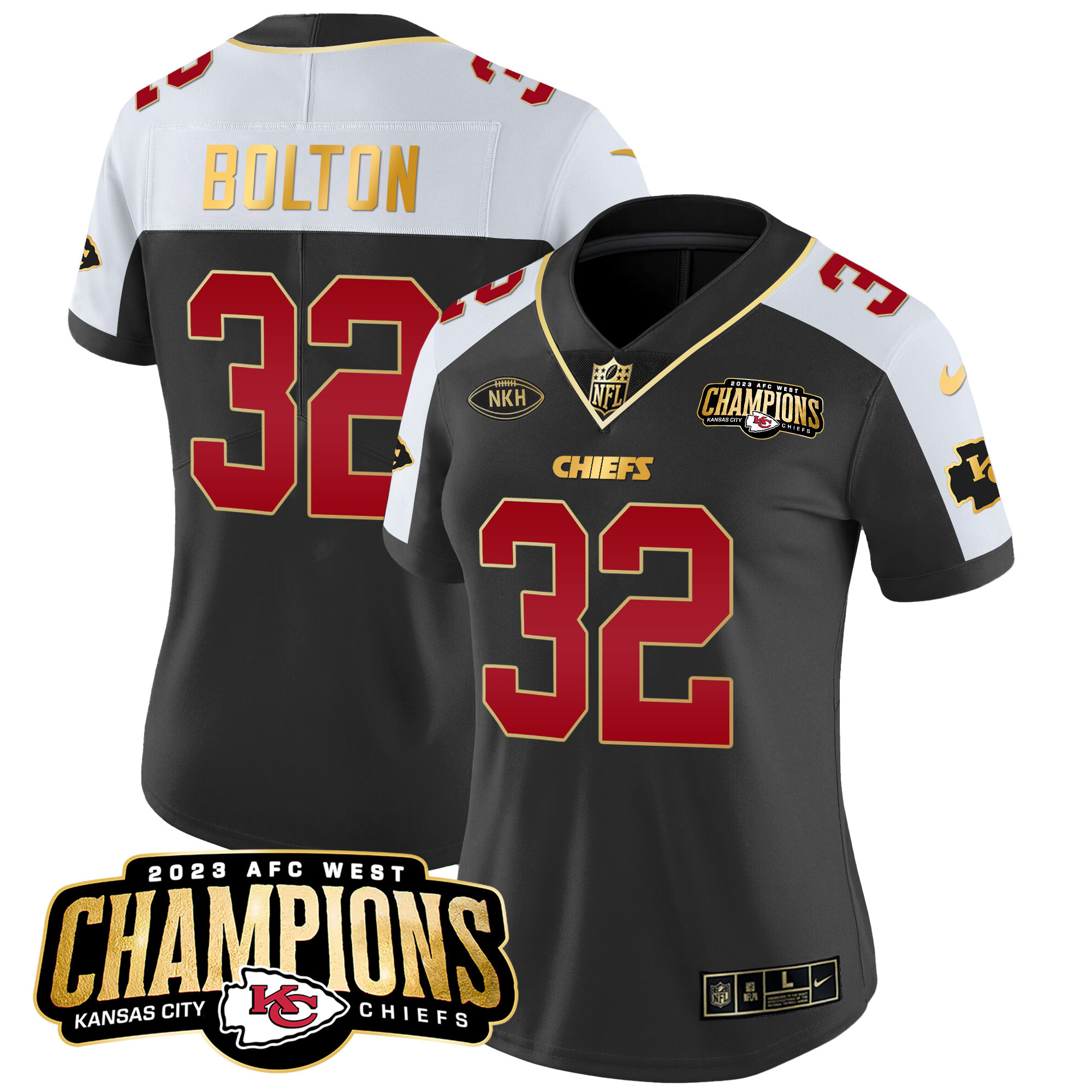 Nick Bolton Women's Kansas City Chiefs 2023 AFC West Champions Patch Vapor Limited Black Alternate Jersey - All Stitched 