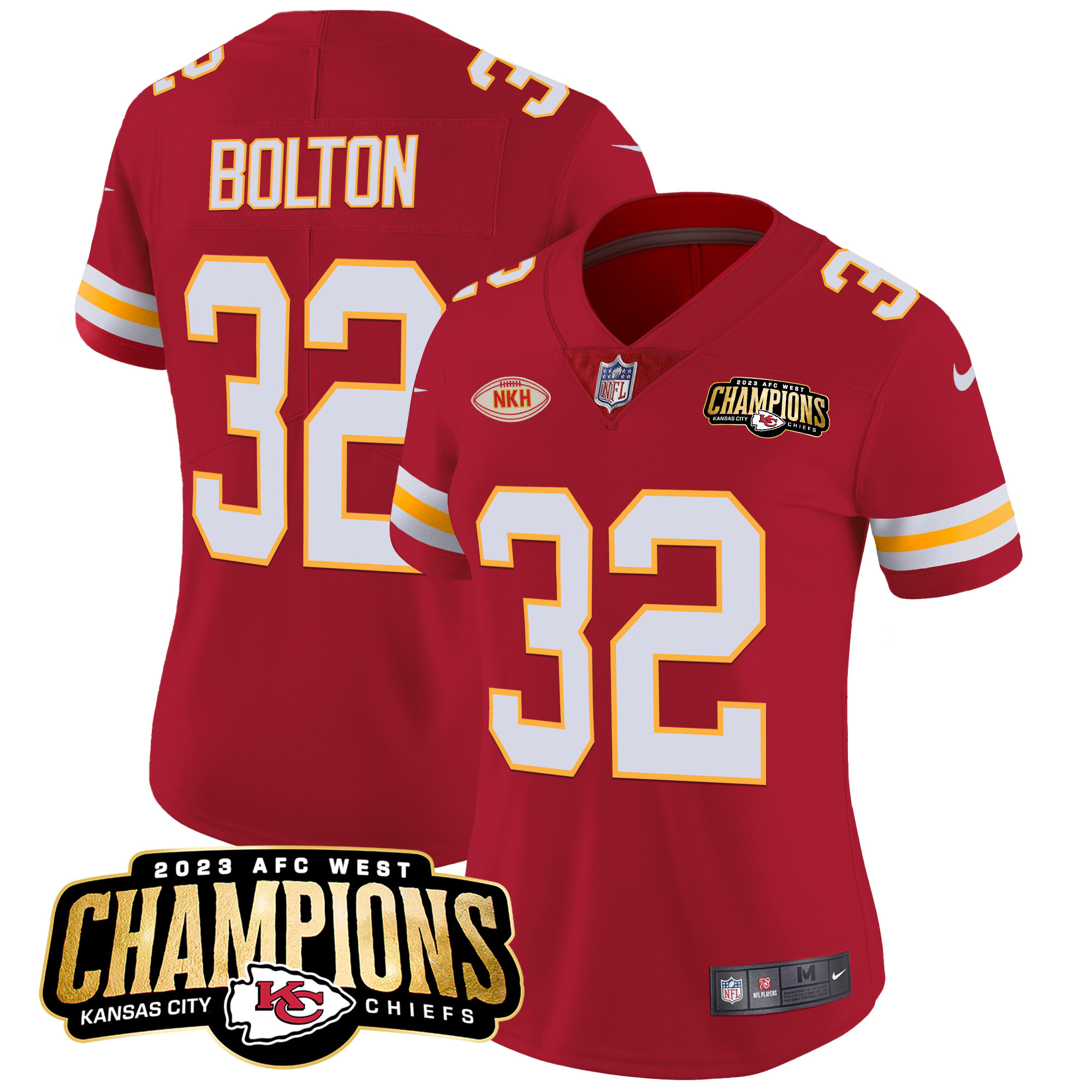 Nick Bolton Women's Kansas City Chiefs 2023 AFC West Champions Patch Vapor Limited Red Jersey - All Stitched 
