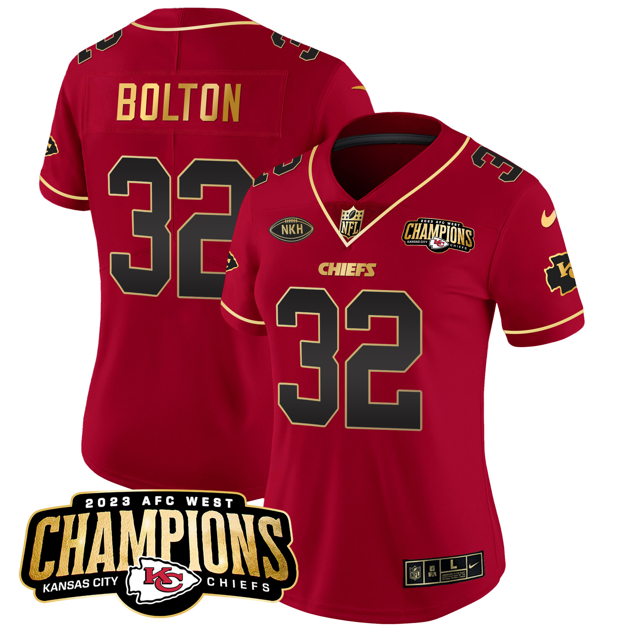 Nick Bolton Women's Kansas City Chiefs 2023 AFC West Champions Patch Vapor Limited Red Special Jersey - All Stitched 