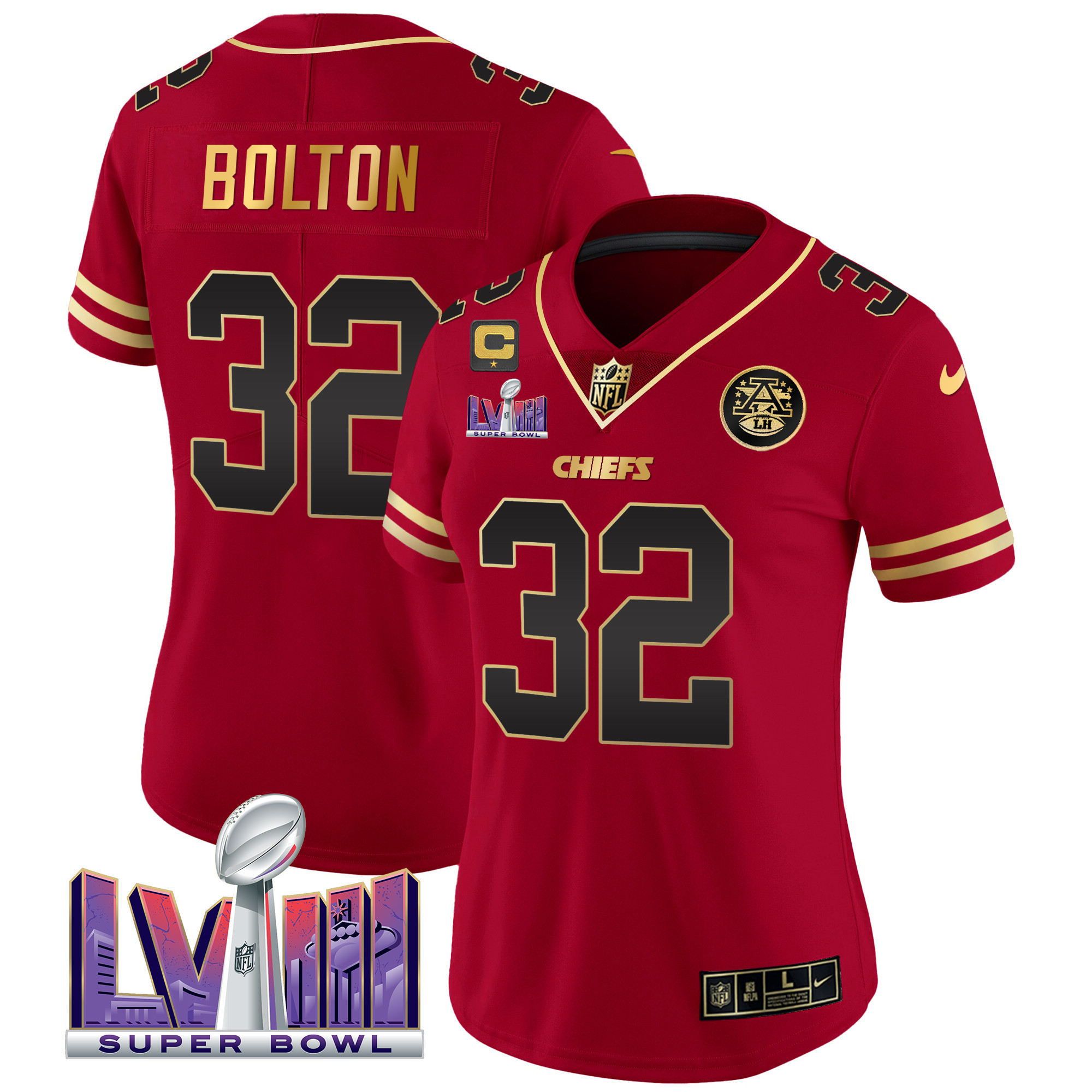 Nick Bolton Women's Kansas City Chiefs Super Bowl LVIII Patch Vapor Black Red Jersey - All Stitched 
